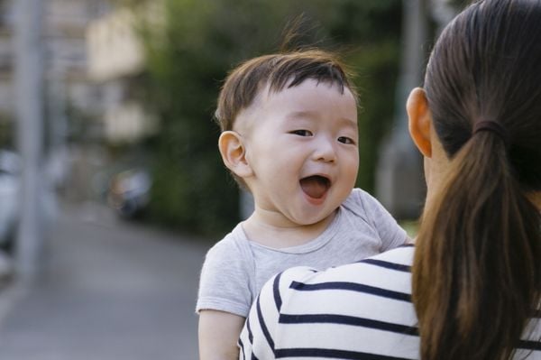 Mãe com filho japones no colo