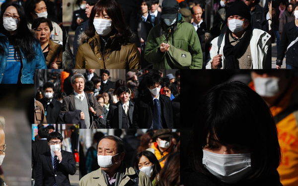 Colagem com diferentes imagens de japoneses usando máscara