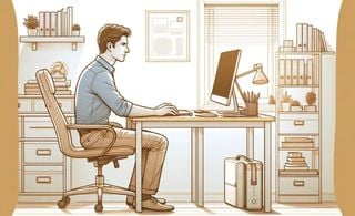 Ilustração de um homem trabalhando em um escritório