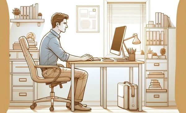 Ilustração de um homem trabalhando em um escritório