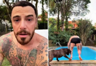 Felipe Titto é mordido por próprio cachorro ao pular na piscina - Foto: Reprodução/Instagram