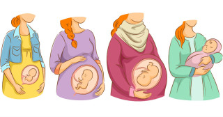 Ilustração de uma mulher grávida até o bebê nascer