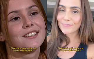 Imagem dividida com o antes e o depois da atriz Deborah Secco