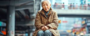 foto de uma senhora coreana sentada em um banco