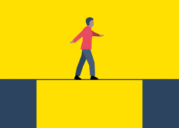 ilustração de pessoa caminhando sobre precipício