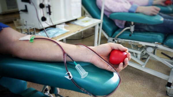 Pessoa recebendo transfusão de sangue