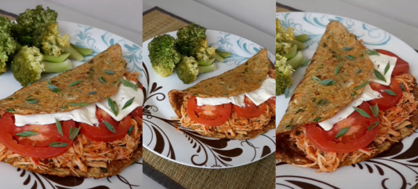 Três imagens da panqueca de cenoura em um prato