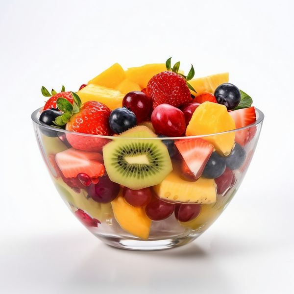 Tigela de vidro com salada de frutas